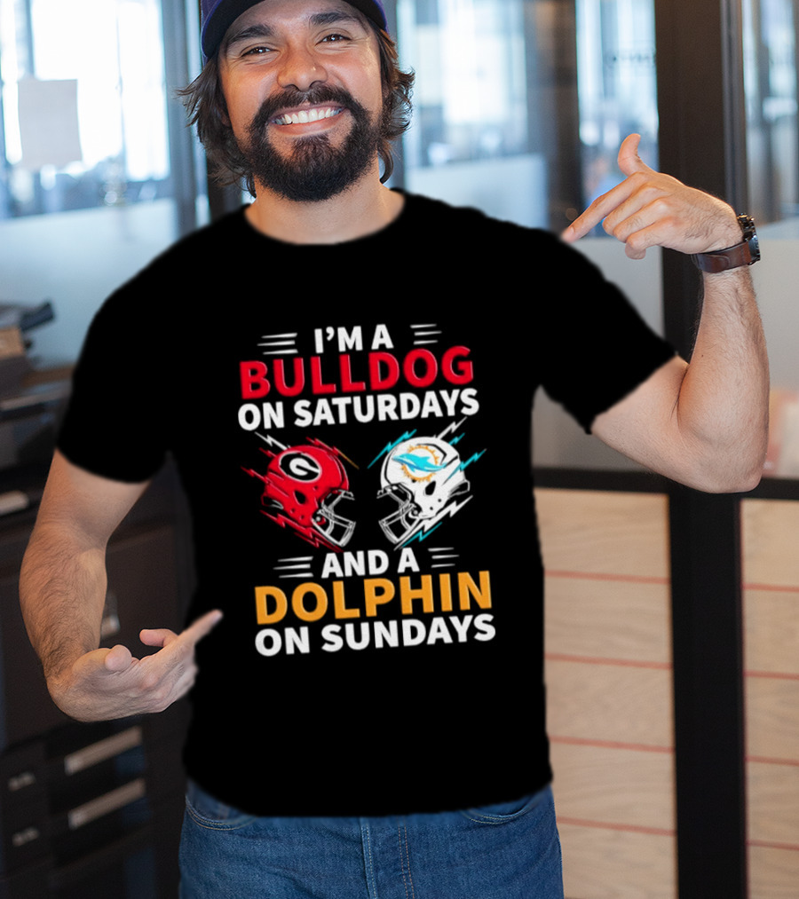 I'm A Bulldog On Saturdays And A Dolphin On Sundays Football Helmets T-Shirt