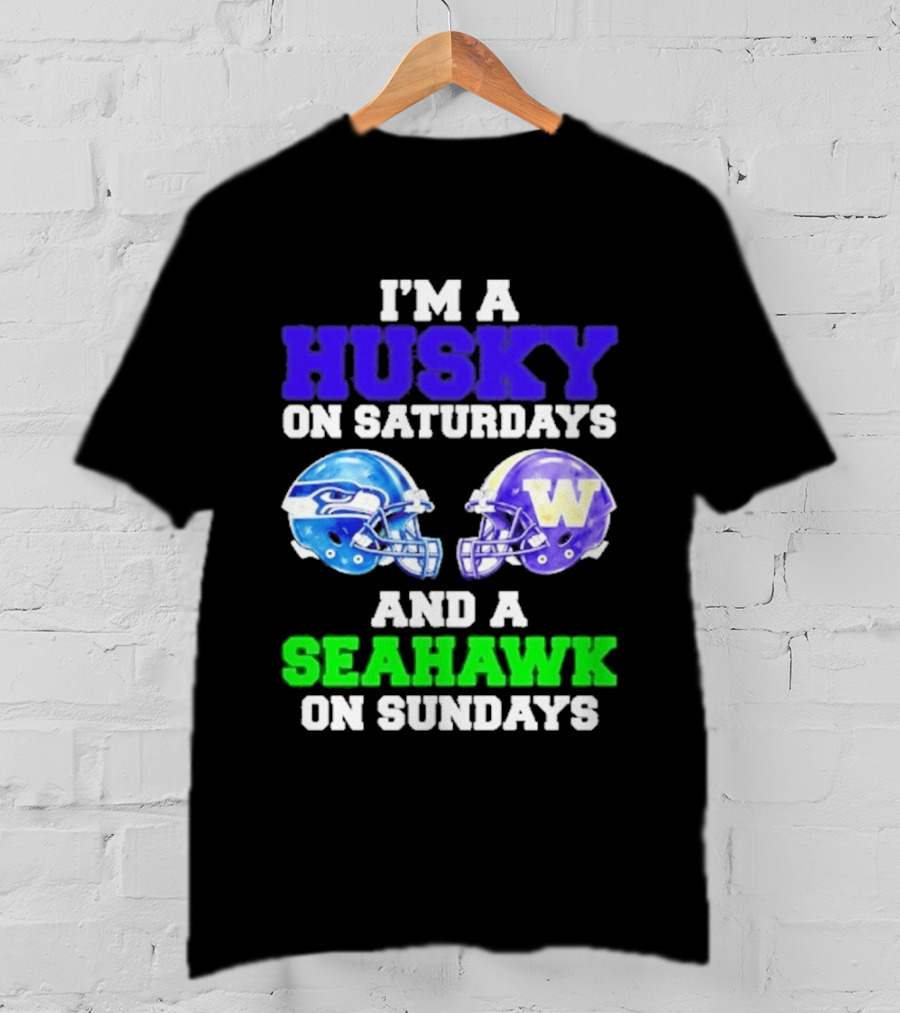 I'm A Husky On Saturdays And A Seahawk On Sundays Football Helmet Helmets T-Shirt