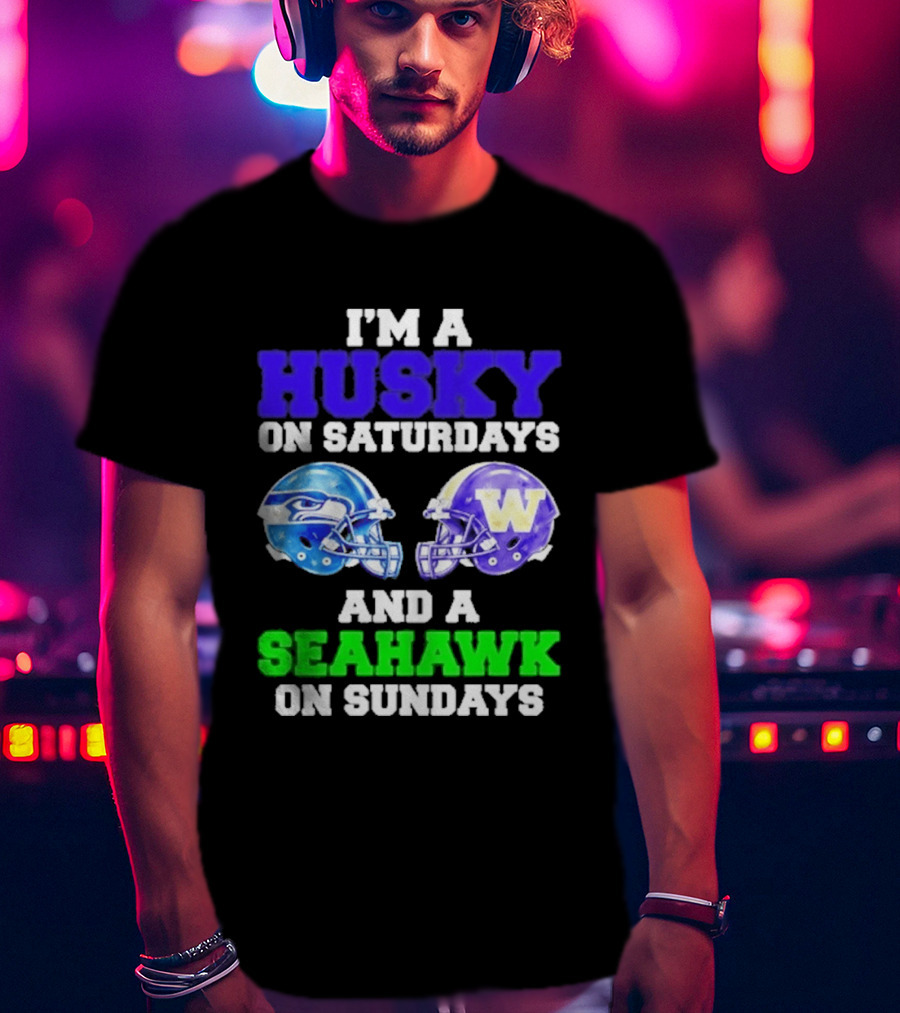I'm A Husky On Saturdays And A Seahawk On Sundays Football Helmet Helmets T-Shirt