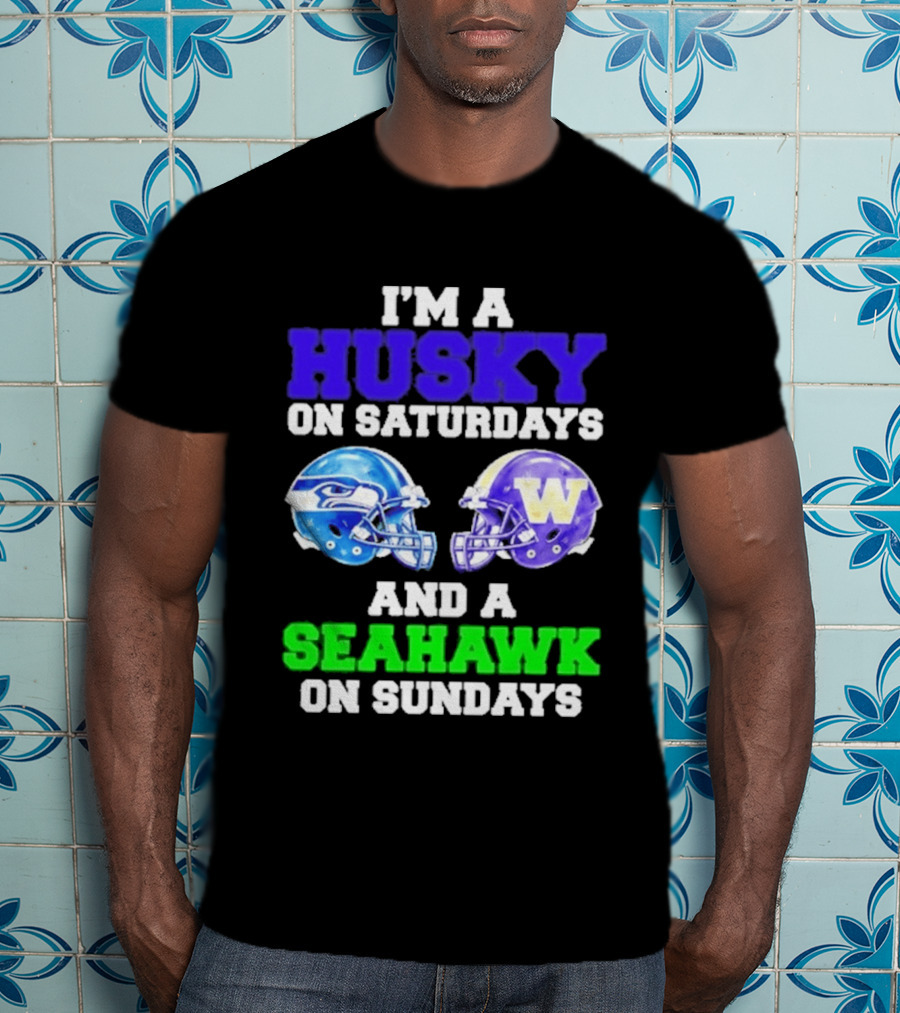 I'm A Husky On Saturdays And A Seahawk On Sundays Football Helmet Helmets T-Shirt