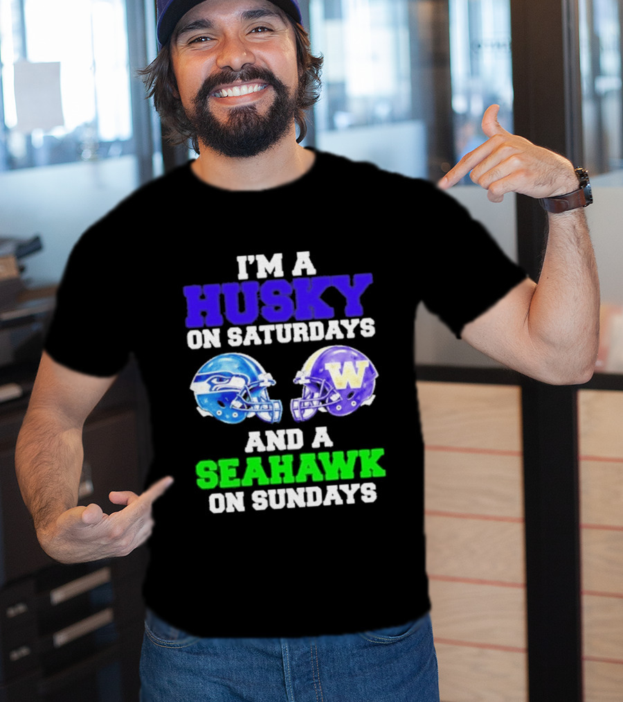 I'm A Husky On Saturdays And A Seahawk On Sundays Football Helmet Helmets T-Shirt