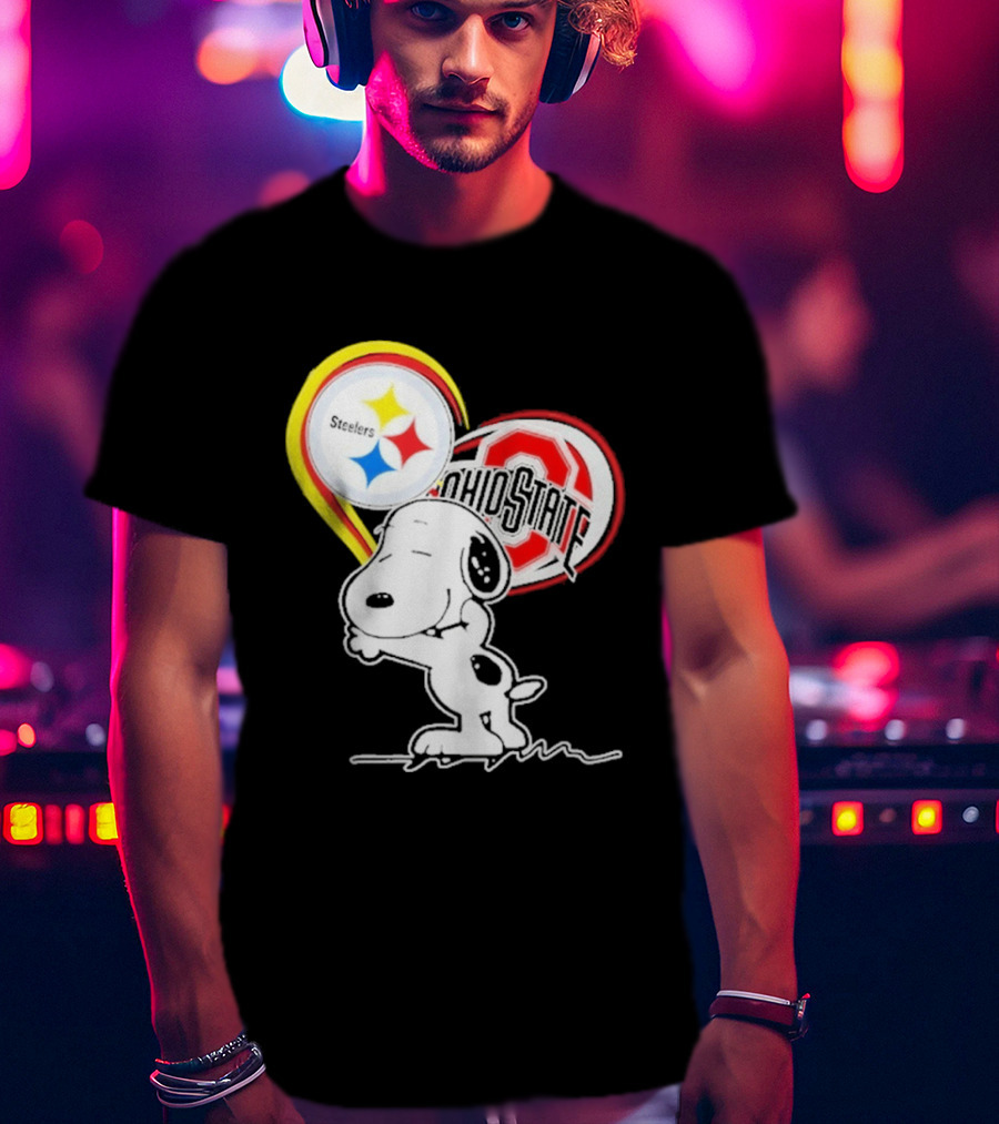 Pittsburgh Steelers Ohio State Buckeyes Snoopy Peanuts Heart T-Shirt
