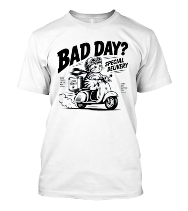 Bad Day Special Delivery Scooter Cat Adventure T-Shirt