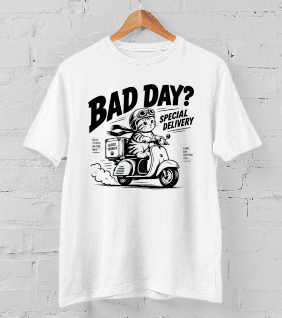 Bad Day Special Delivery Scooter Cat Adventure T-Shirt