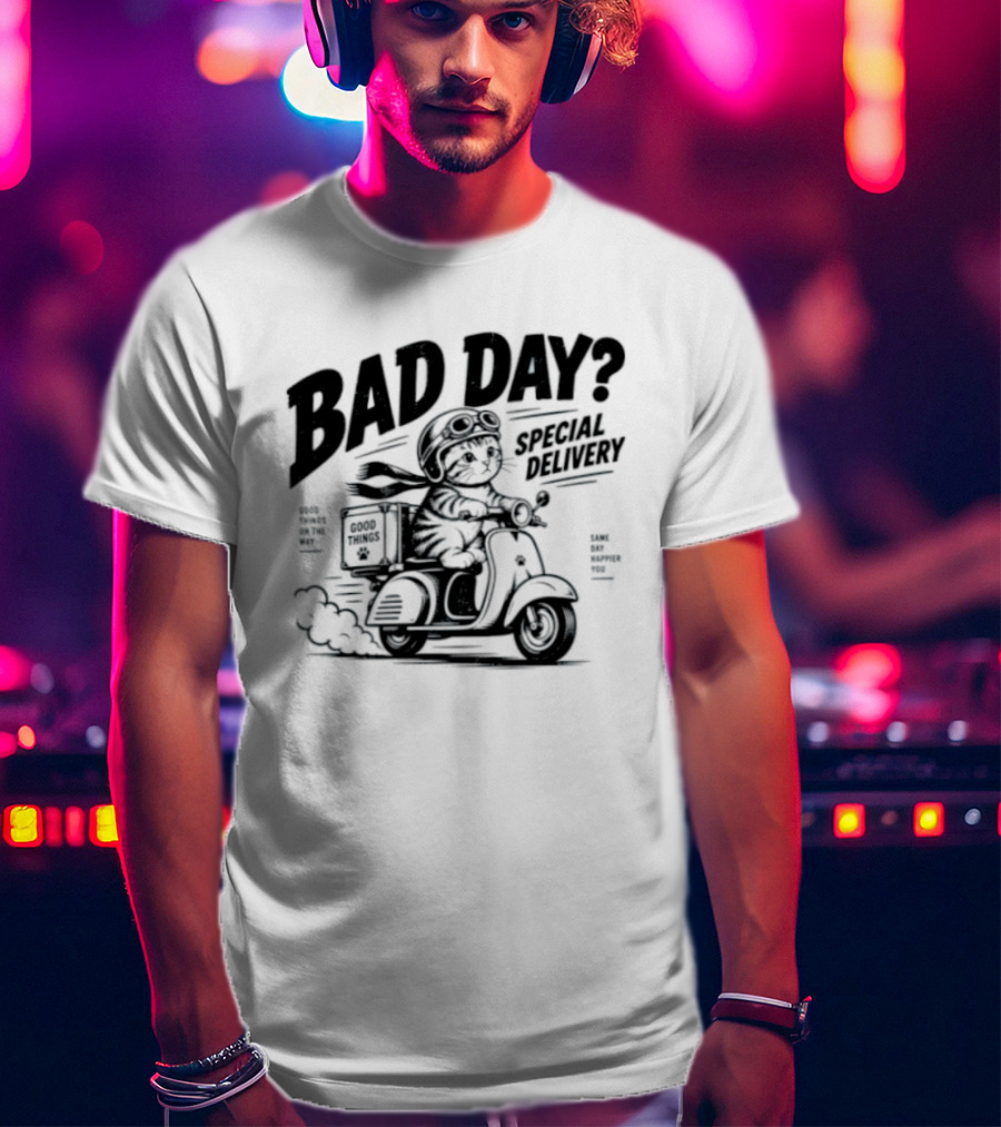 Bad Day Special Delivery Scooter Cat Adventure T-Shirt