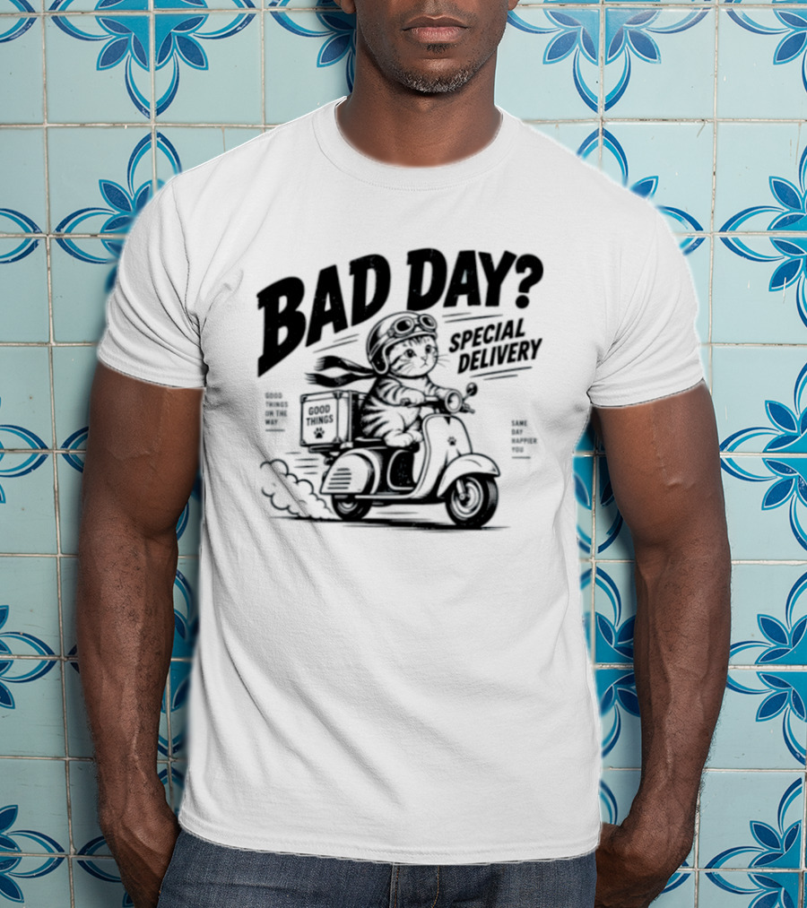 Bad Day Special Delivery Scooter Cat Adventure T-Shirt