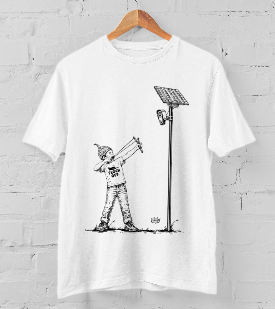 Boy With Slingshot Targeting Solar Camera Flock Off T-Shirt