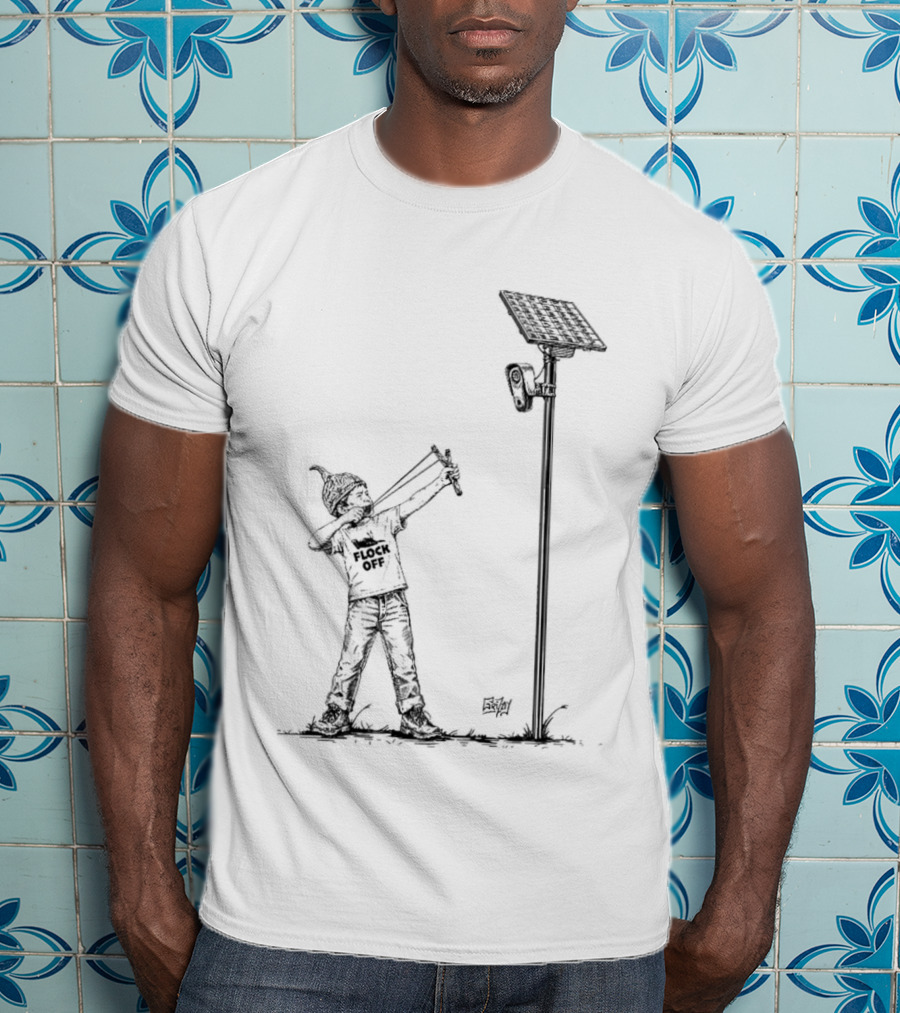 Boy With Slingshot Targeting Solar Camera Flock Off T-Shirt