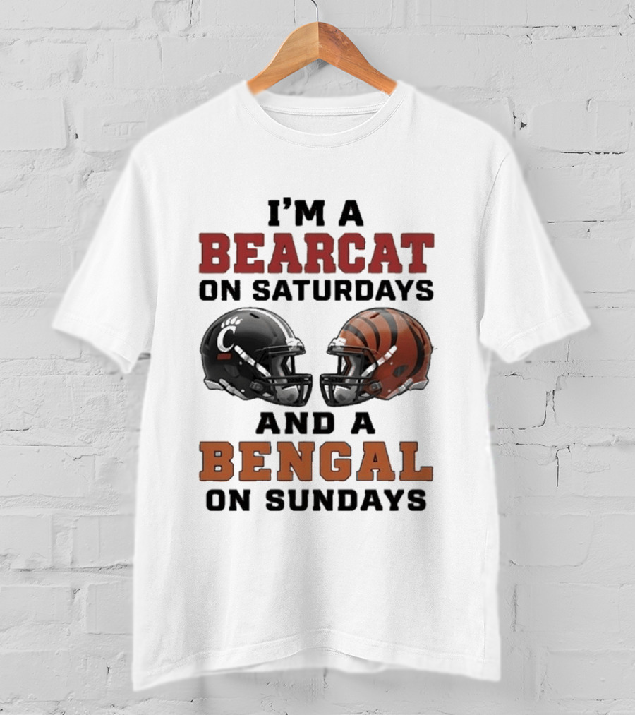 I'm A Bearcat On Saturdays And A Bengal On Sundays Football Helmet T-Shirt