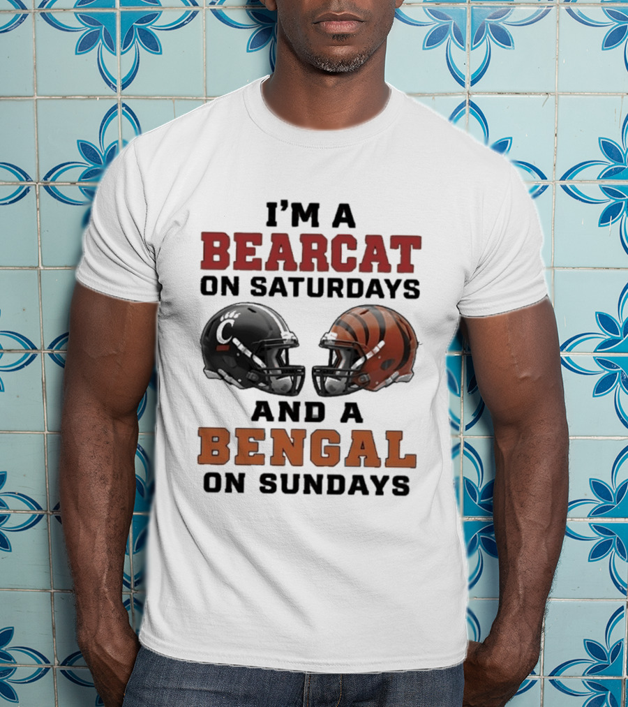 I'm A Bearcat On Saturdays And A Bengal On Sundays Football Helmet T-Shirt