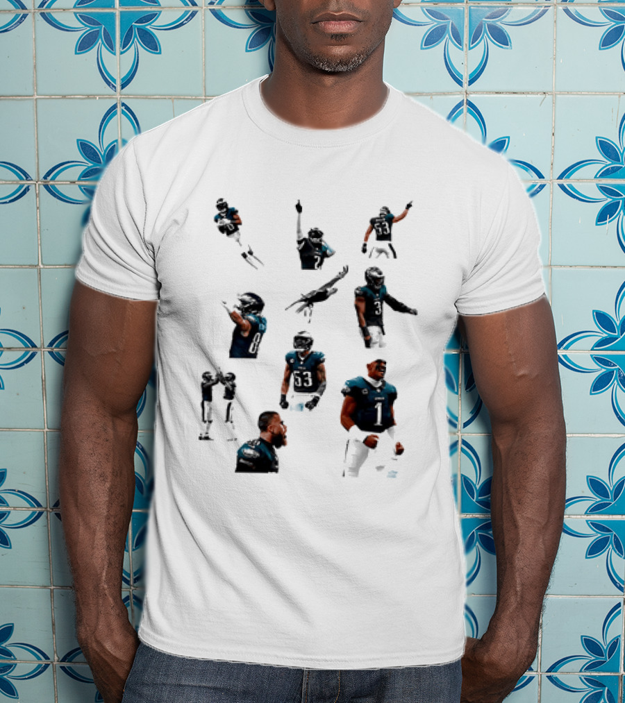 Philadelphia Eagles Dynamic Player Collage Football Action Moments T-Shirt