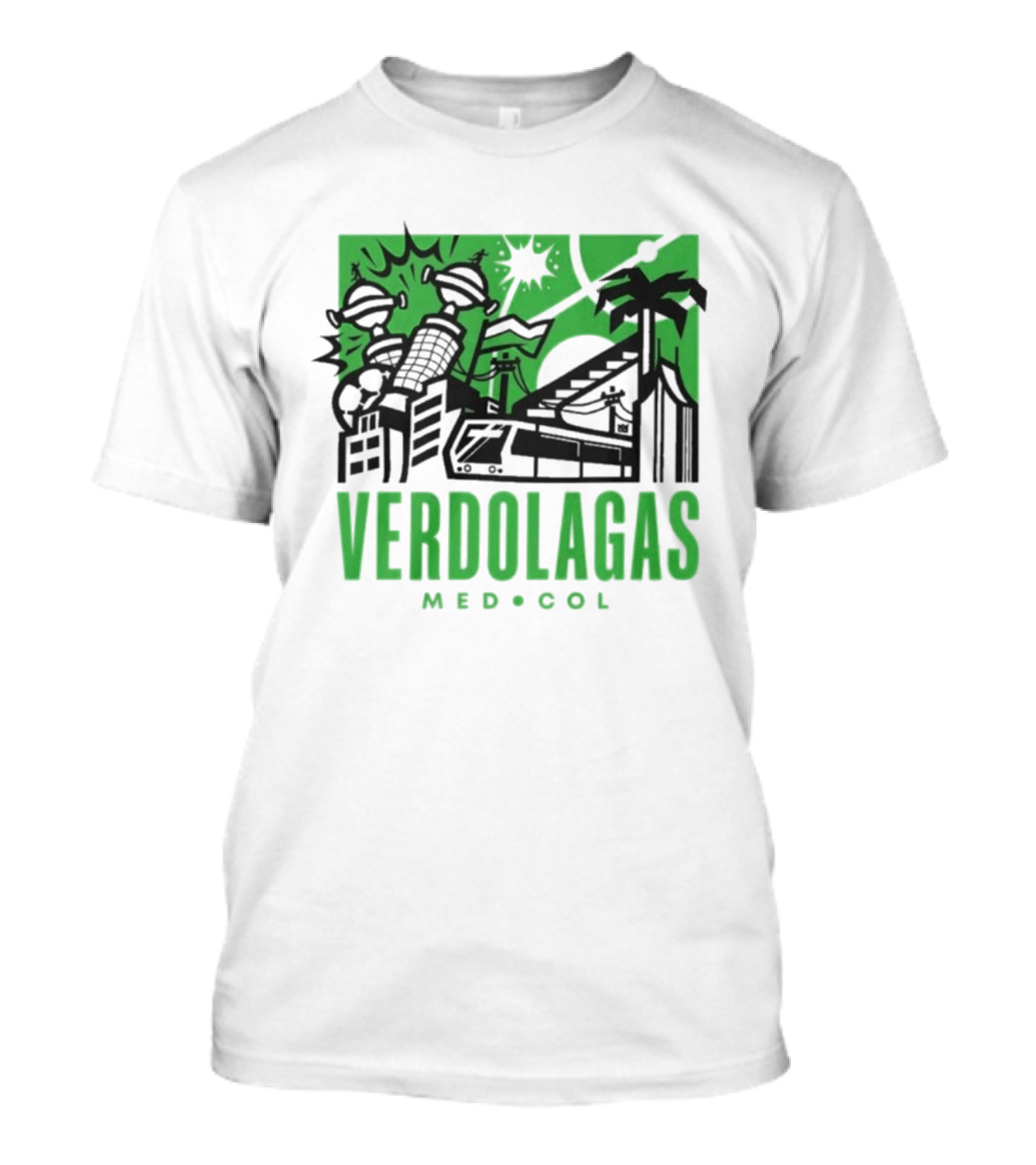 Verdolagas Med Col Medellín Paisa Culture Soccer Skyline Palm Trees T-Shirt