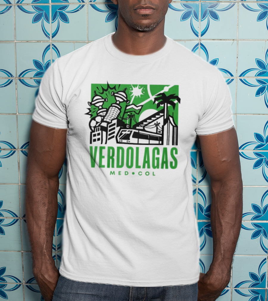 Verdolagas Med Col Medellín Paisa Culture Soccer Skyline Palm Trees T-Shirt