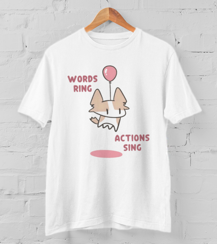 Words Ring Actions Sing Balloon Cat Drawing T-Shirt