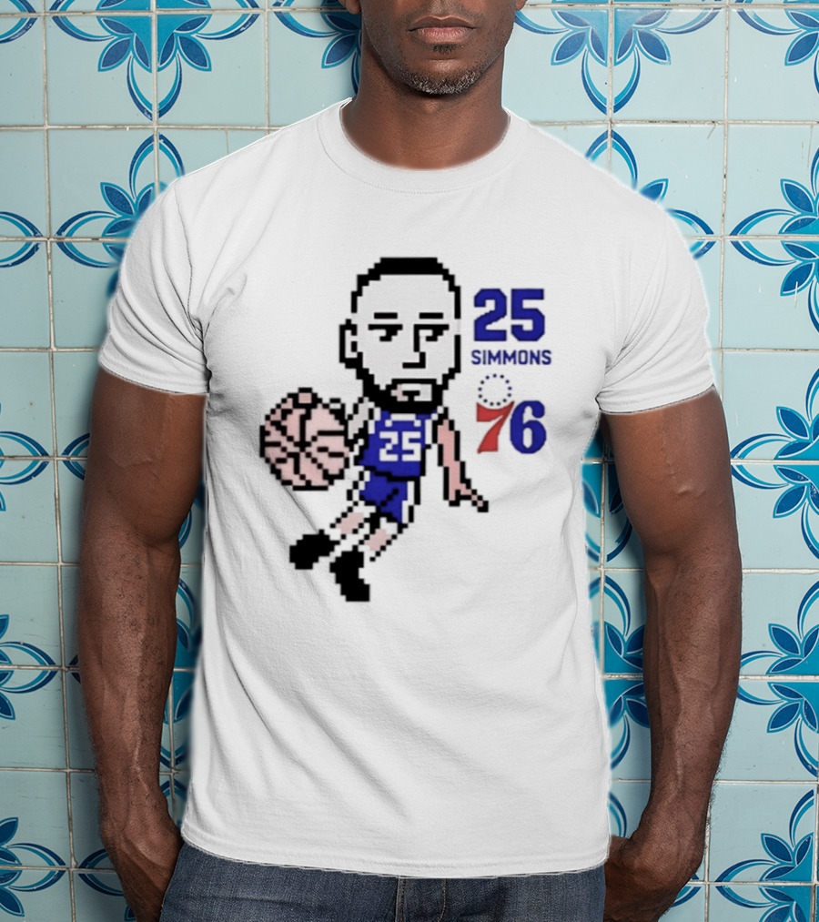 Ben Simmons 25 Philadelphia 76ers Pixel Art With Basketball T-Shirt