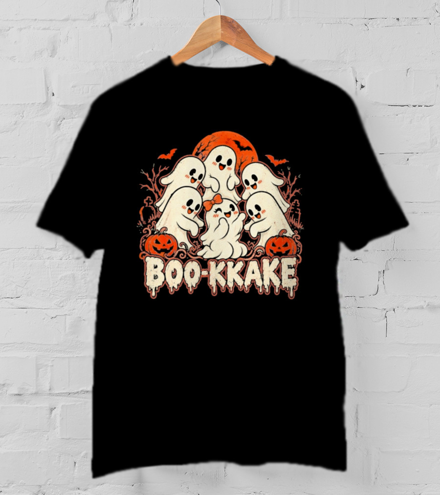 Boo Kkake Japanese Halloween Ghosts Pumpkins Bats Orange Moon T-Shirt