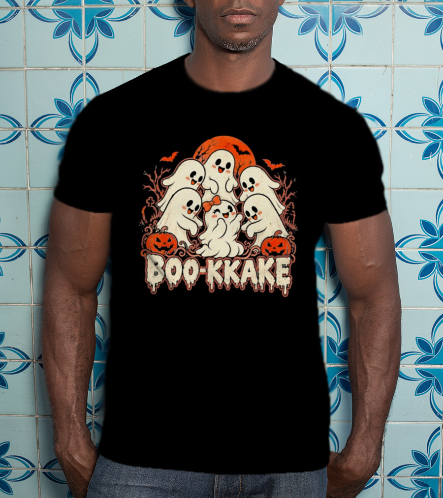 Boo Kkake Japanese Halloween Ghosts Pumpkins Bats Orange Moon T-Shirt