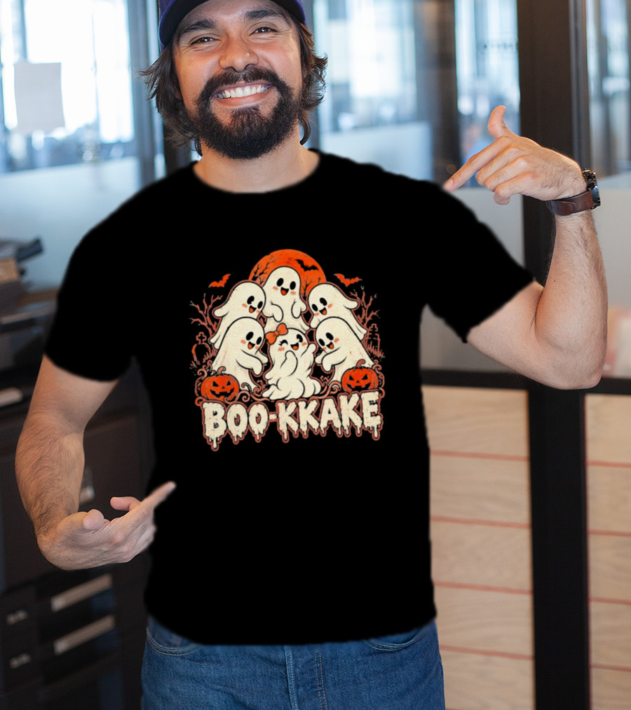 Boo Kkake Japanese Halloween Ghosts Pumpkins Bats Orange Moon T-Shirt