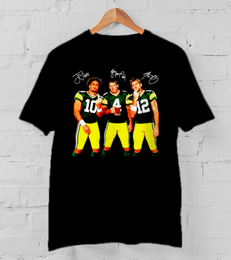 Brett Favre Aaron Rodgers Jordan Love Green Bay Packers Middle Finger Beer Smoking Signatures T-Shirt