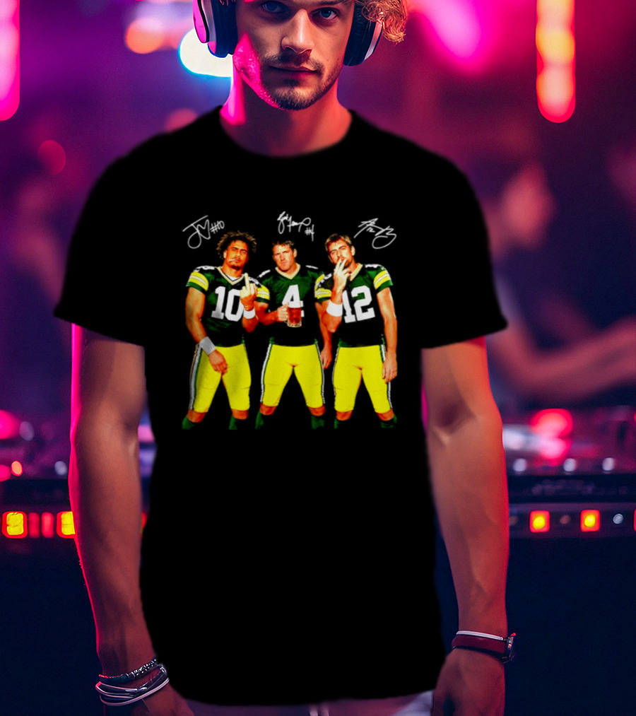 Brett Favre Aaron Rodgers Jordan Love Green Bay Packers Middle Finger Beer Smoking Signatures T-Shirt