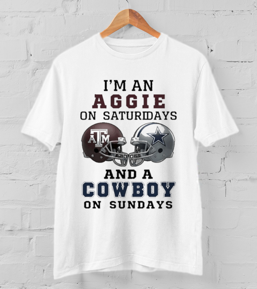 I'm An Aggie On Saturdays And A Cowboy On Sundays Football Helmets T-Shirt