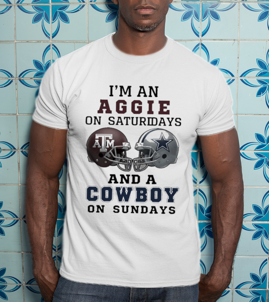 I'm An Aggie On Saturdays And A Cowboy On Sundays Football Helmets T-Shirt