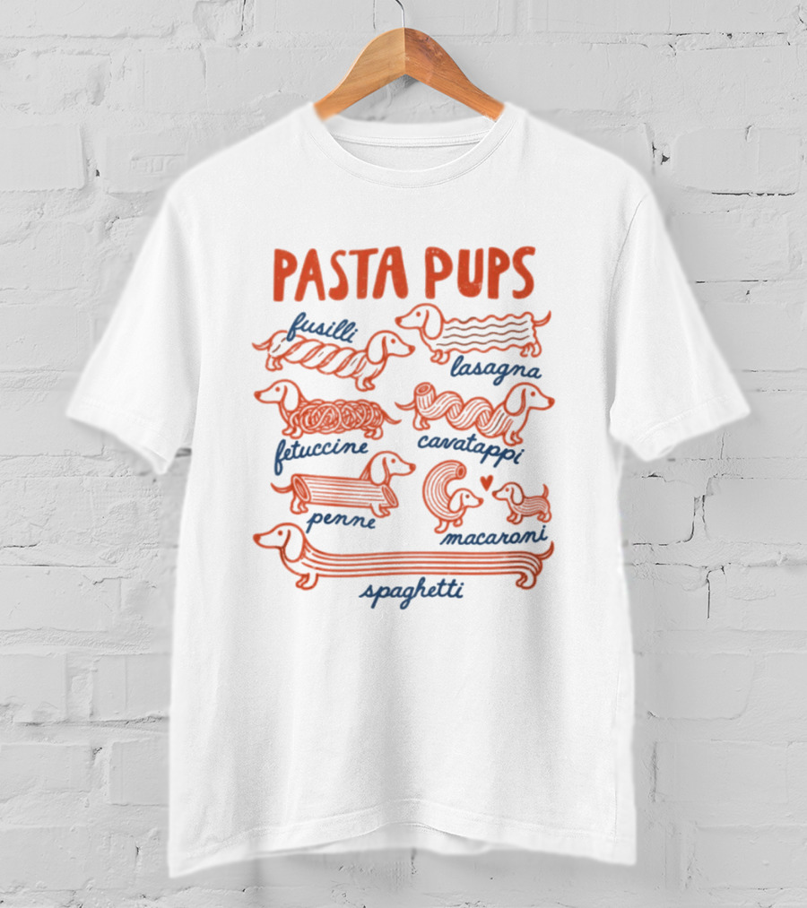 Pasta Pups Dachshund Fusilli Lasagna Fettuccine Cavatappi Penne Macaroni Spaghetti T-Shirt