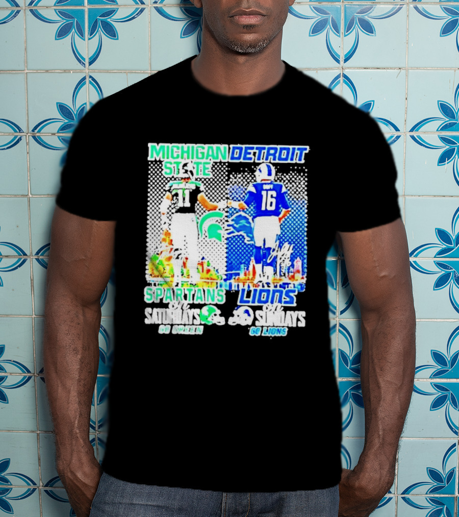 Michigan State Spartans Vs Detroit Lions Go Green Go Lions Football Showdown T-Shirt