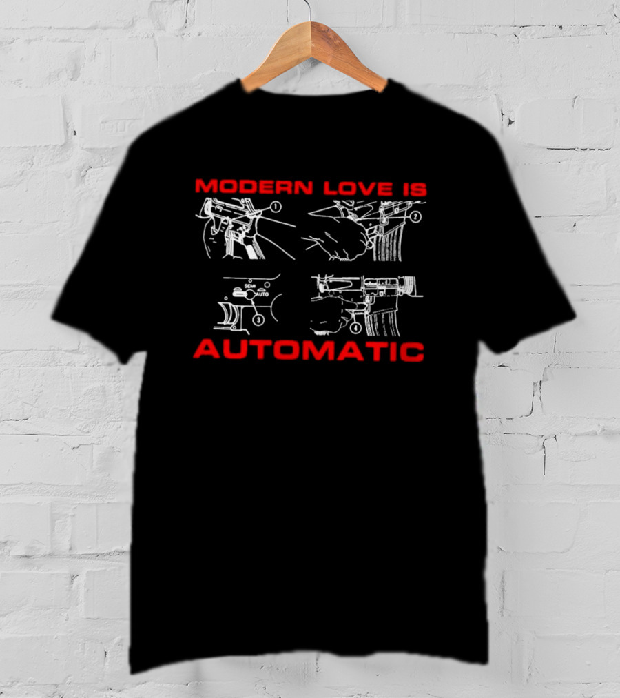 Modern Love Is Automatic AR15 Rifle Blueprint Diagram T-Shirt