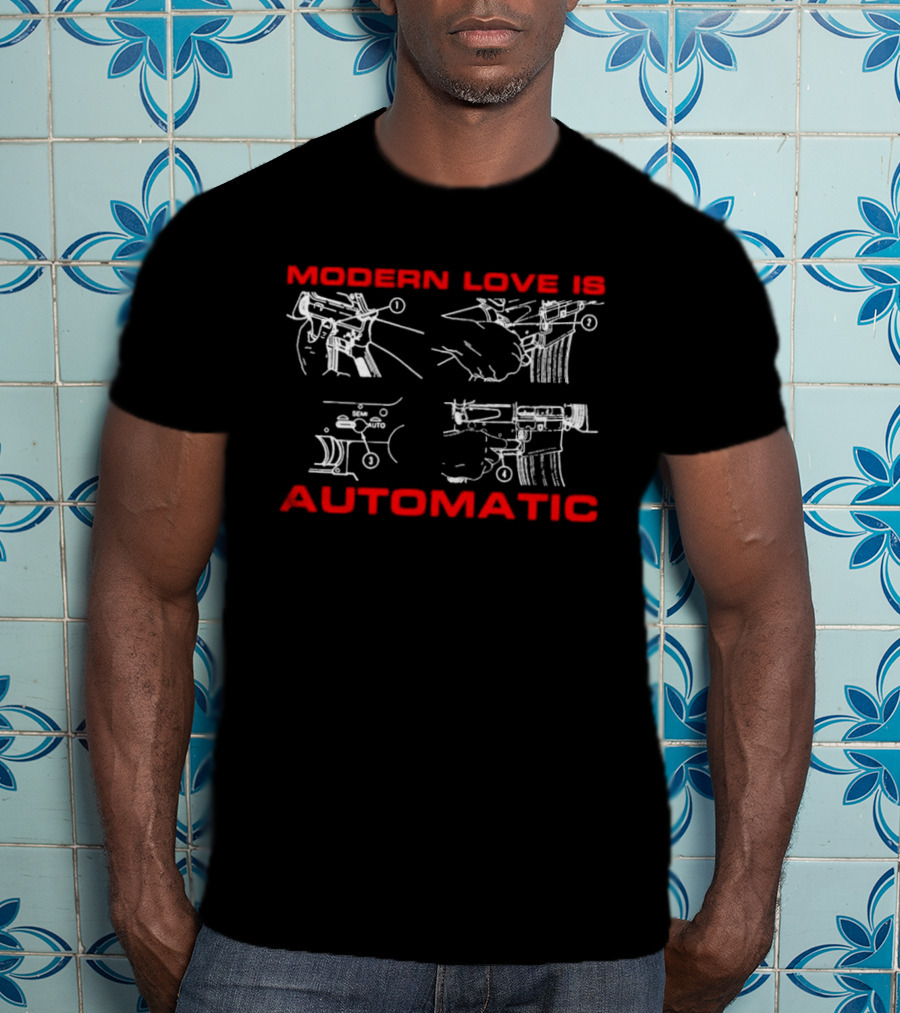 Modern Love Is Automatic AR15 Rifle Blueprint Diagram T-Shirt