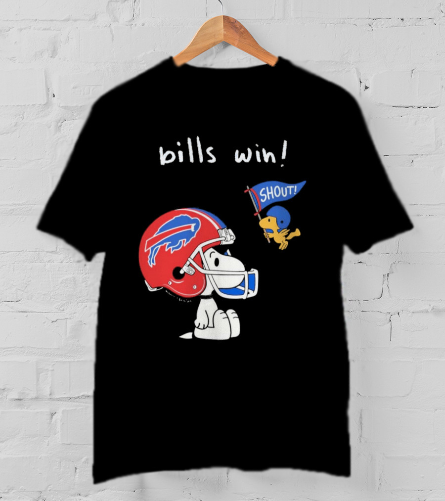 Snoopy Woodstock Buffalo Bills Win Shout Football T-Shirt