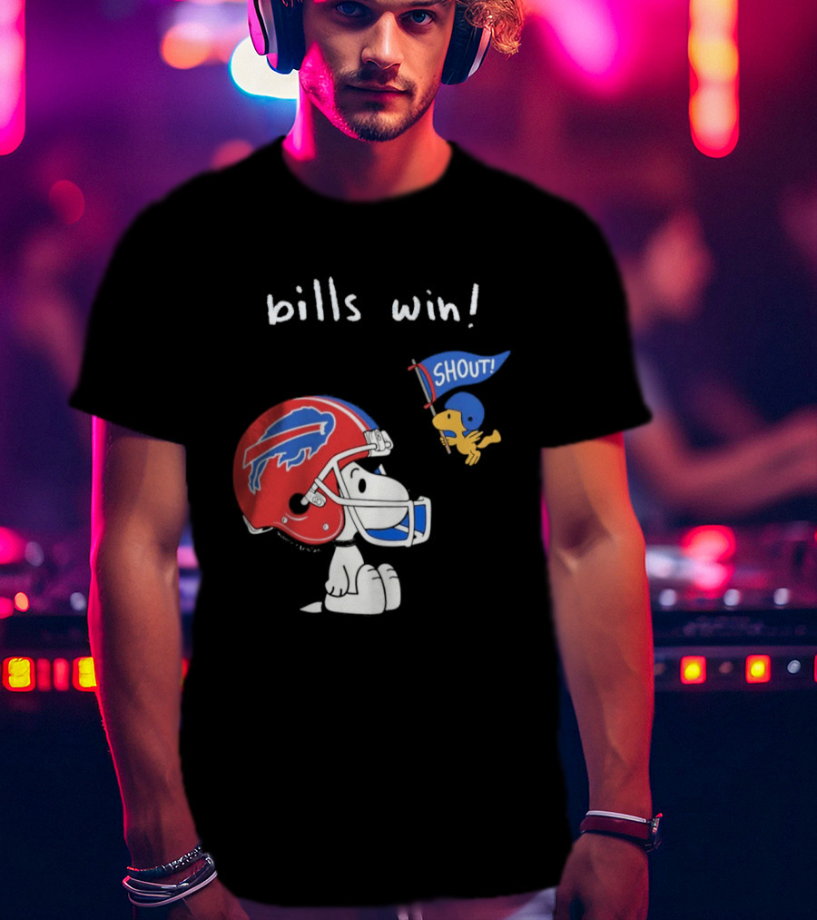 Snoopy Woodstock Buffalo Bills Win Shout Football T-Shirt