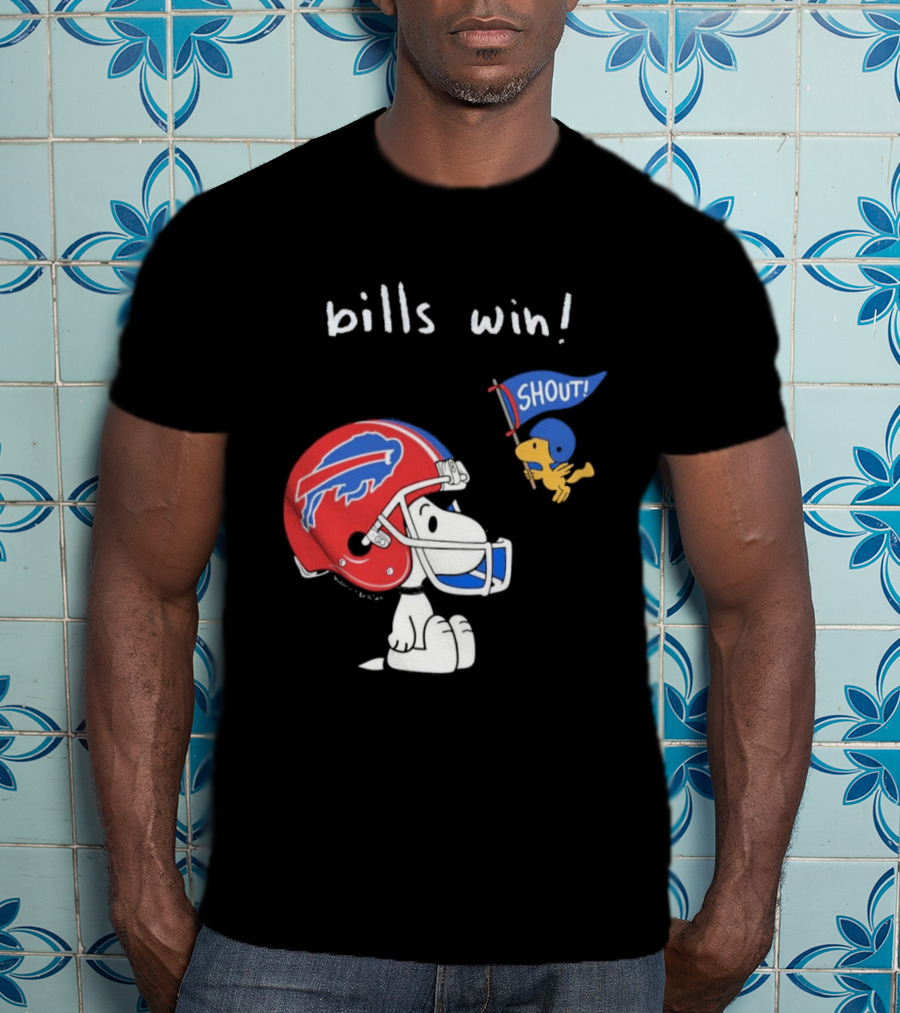 Snoopy Woodstock Buffalo Bills Win Shout Football T-Shirt