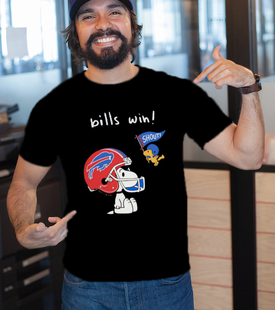 Snoopy Woodstock Buffalo Bills Win Shout Football T-Shirt