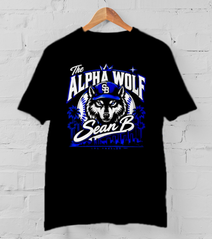 The Alpha Wolf Sean B LA Dodgers Skyline Wolf Baseball Cap Stars Palms T-Shirt