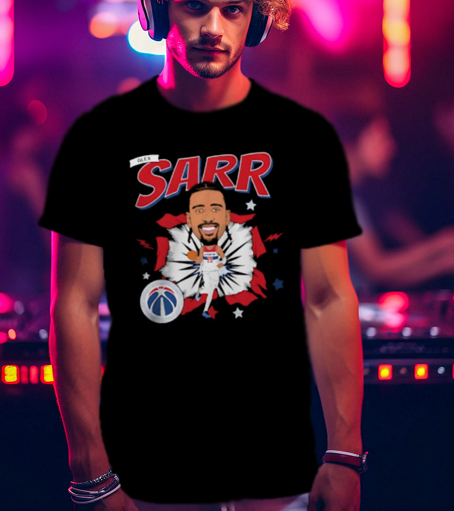 Sarr Washington Wizards Basketball Player Caricature With Team Logo And Stars T-Shirt