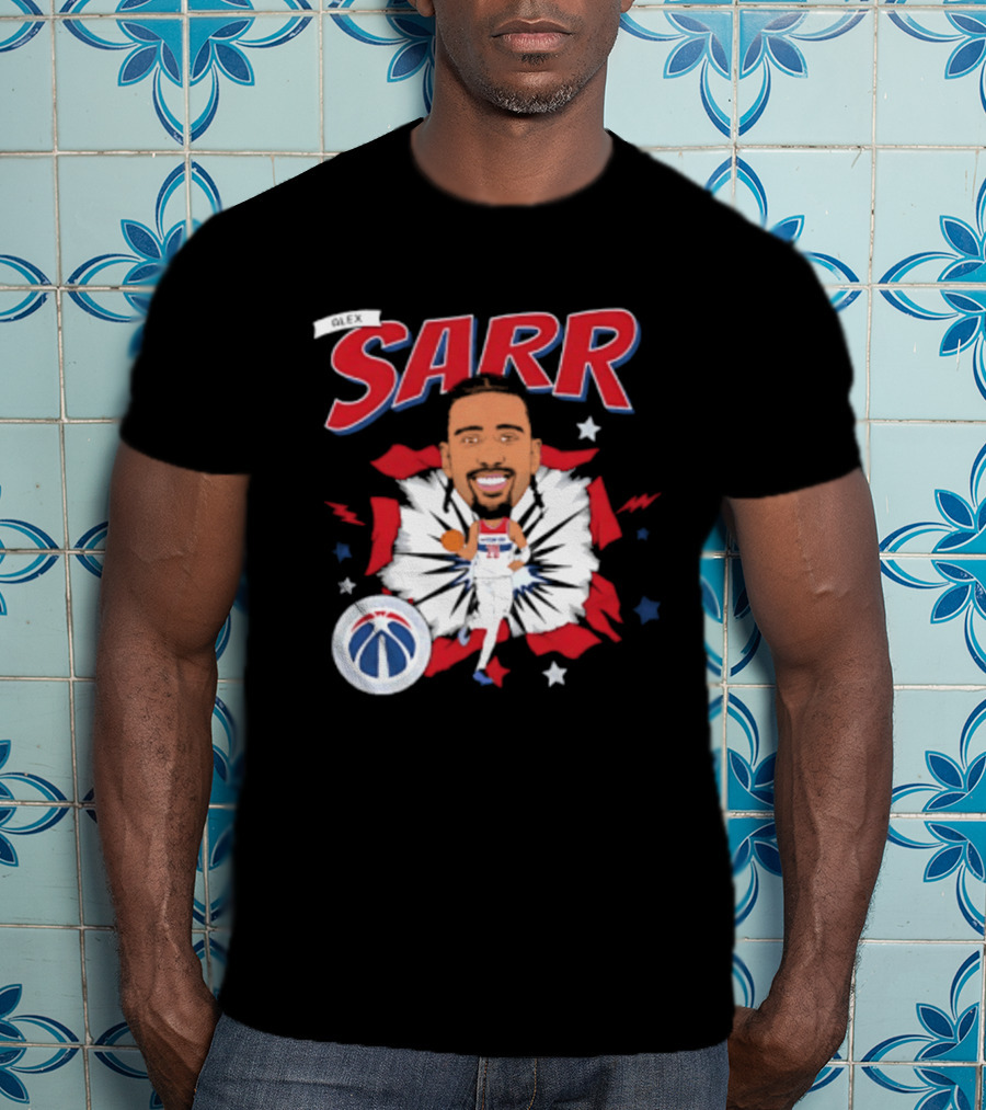 Sarr Washington Wizards Basketball Player Caricature With Team Logo And Stars T-Shirt