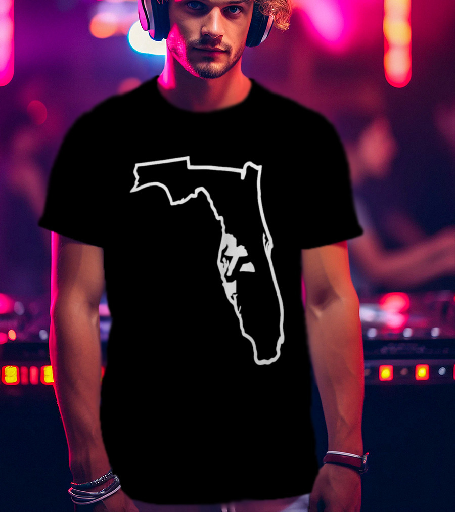Florida State Outline Map White On Black T-Shirt