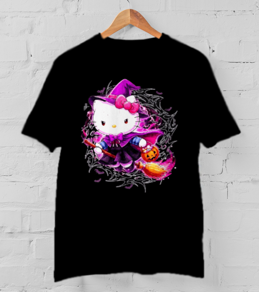 Hello Kitty Witch Sanrio Halloween Trick Or Treat Broom Pumpkin T-Shirt