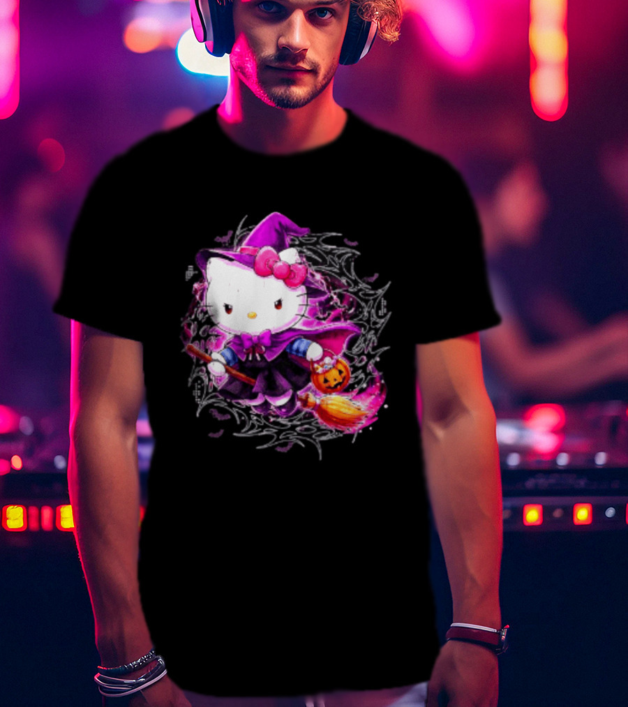 Hello Kitty Witch Sanrio Halloween Trick Or Treat Broom Pumpkin T-Shirt