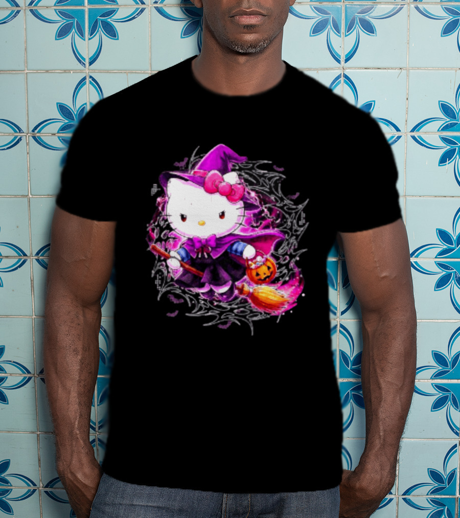 Hello Kitty Witch Sanrio Halloween Trick Or Treat Broom Pumpkin T-Shirt