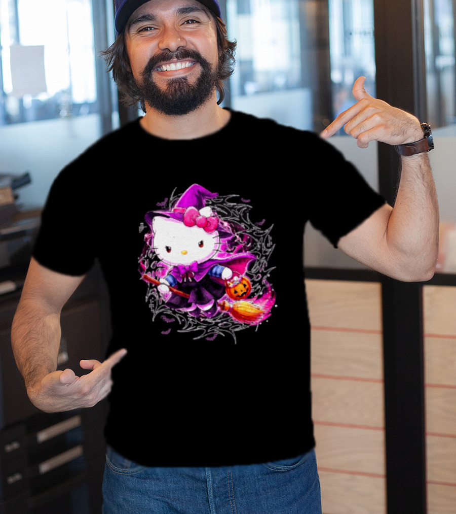 Hello Kitty Witch Sanrio Halloween Trick Or Treat Broom Pumpkin T-Shirt