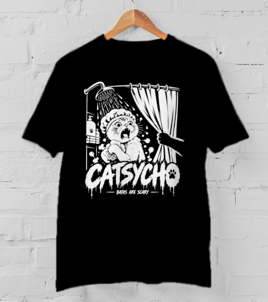 Catsycho Baths Are Scary Shower Scene With Cats T-Shirt