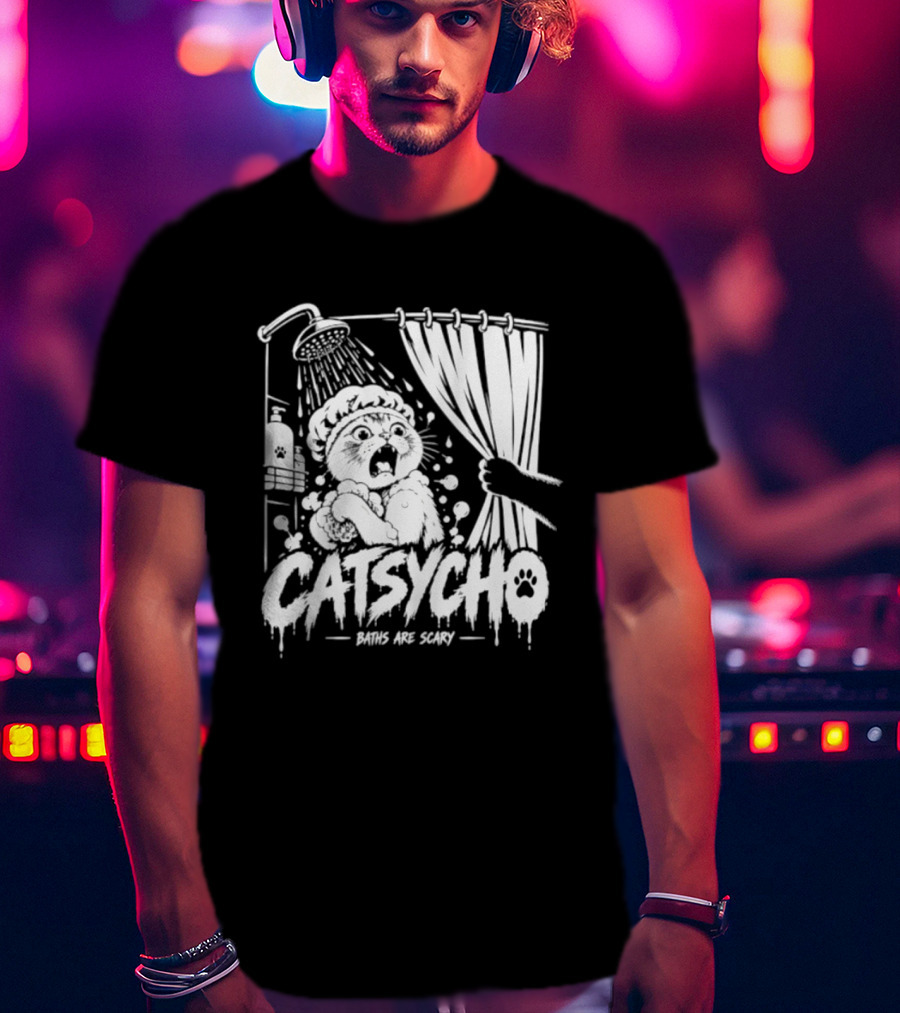 Catsycho Baths Are Scary Shower Scene With Cats T-Shirt