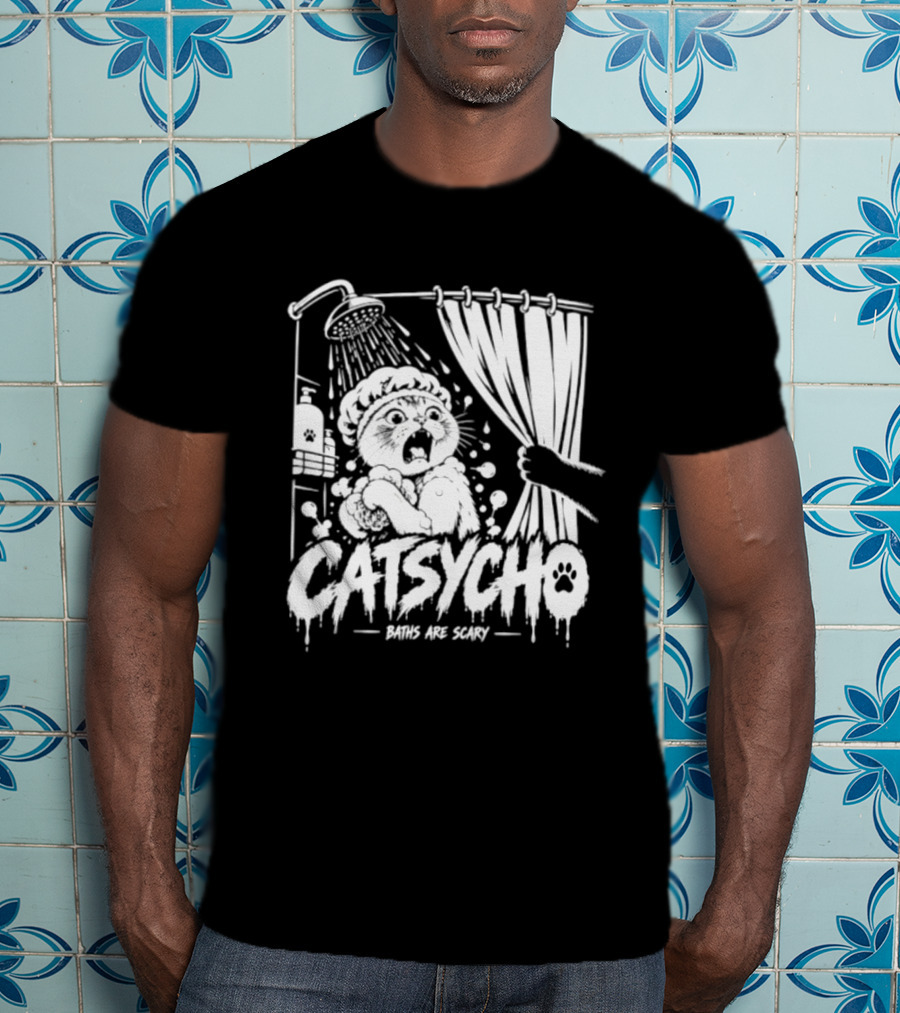 Catsycho Baths Are Scary Shower Scene With Cats T-Shirt
