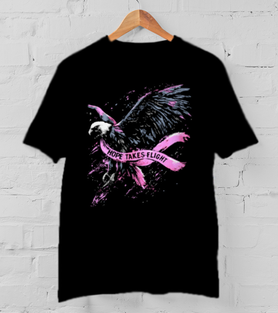Hope Takes Flight Breast Cancer Awareness Pink Ribbon Eagle T-Shirt