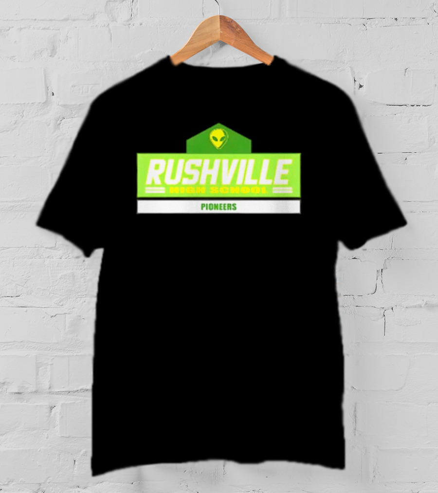 Rushville High School Pioneers Alien Logo Green T-Shirt