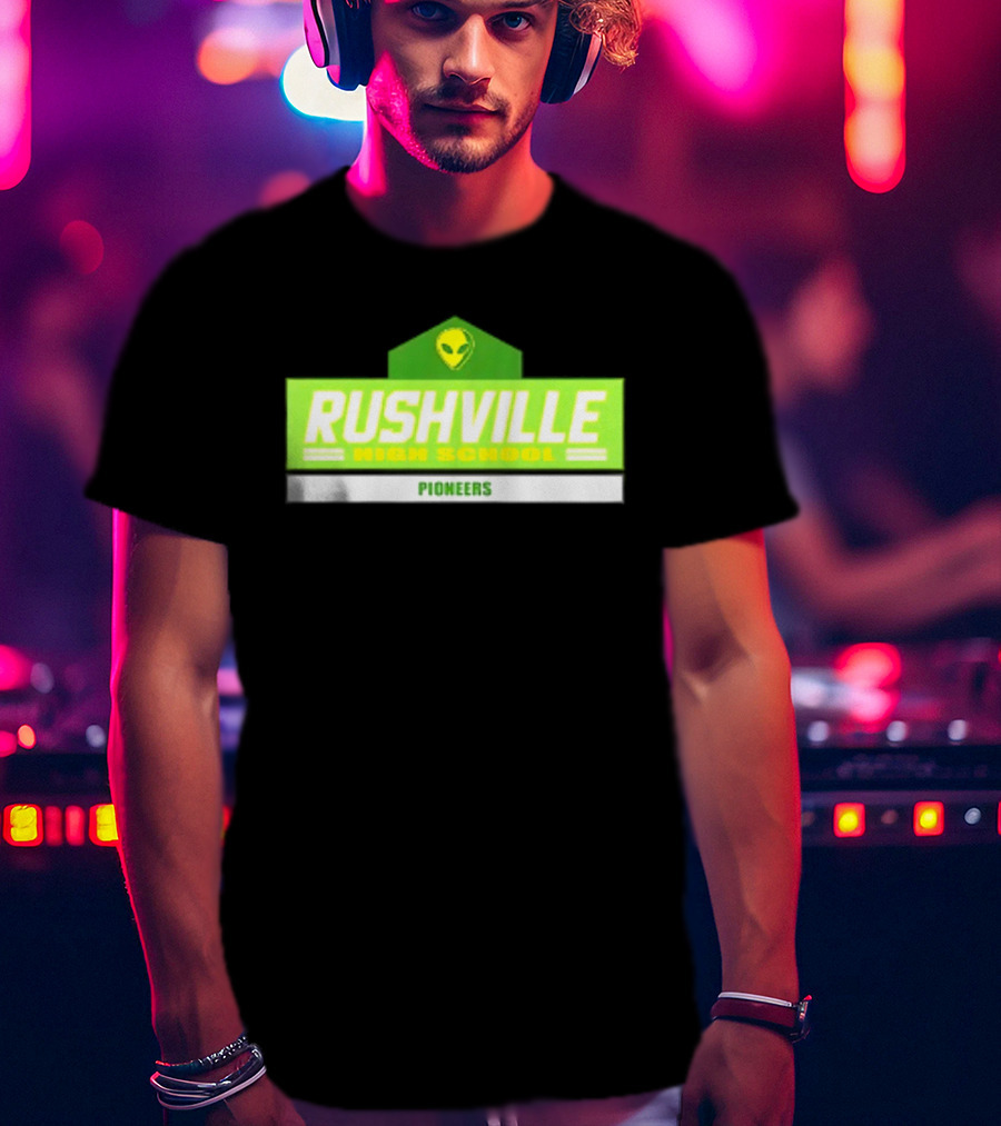 Rushville High School Pioneers Alien Logo Green T-Shirt
