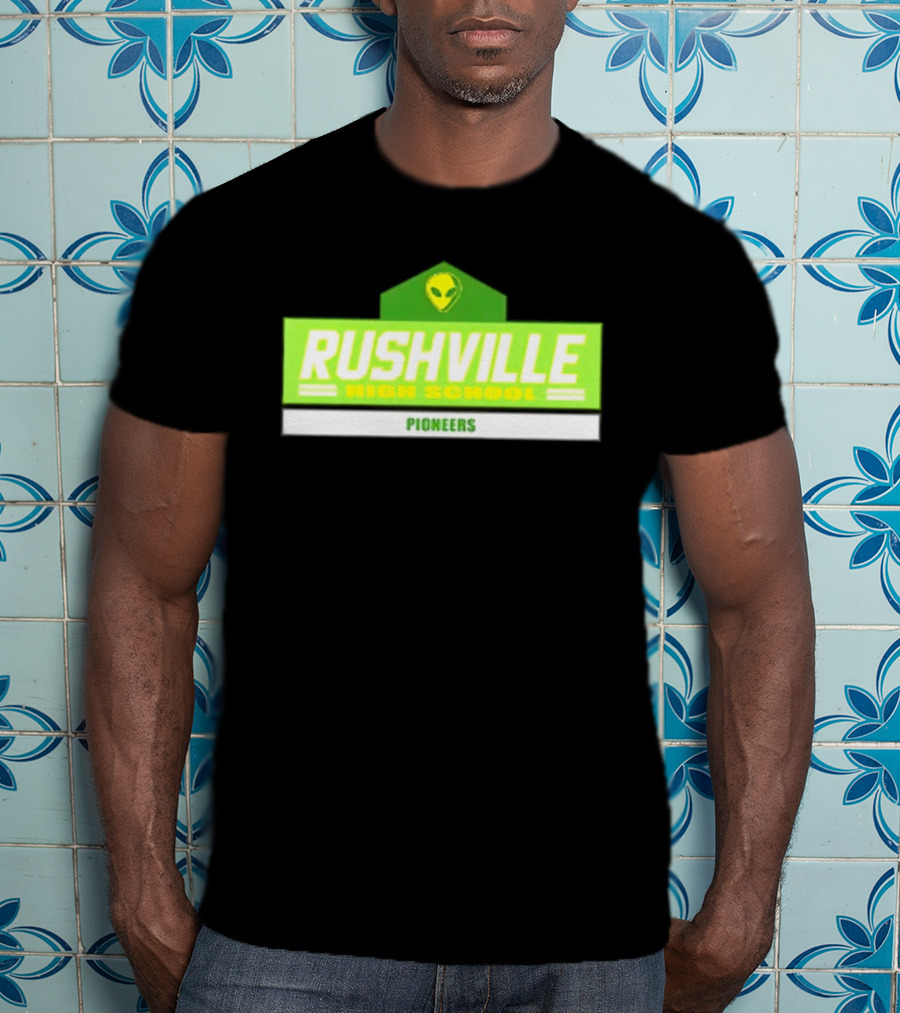 Rushville High School Pioneers Alien Logo Green T-Shirt