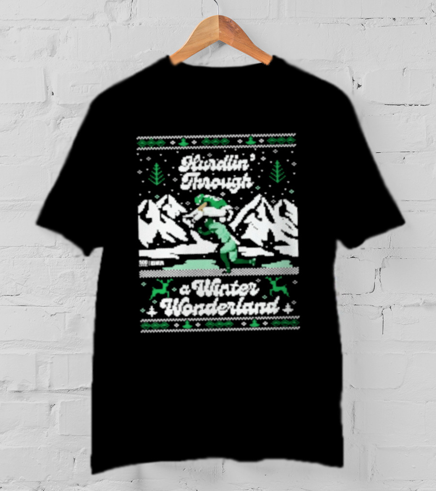 Saquon Barkley Hurdling Through A Winter Wonderland Philadelphia Christmas Ugly T-Shirt